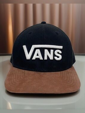 Vans Hat Cap Snapback Black Brown Faux Suede Adjustable Embroidered Drop V